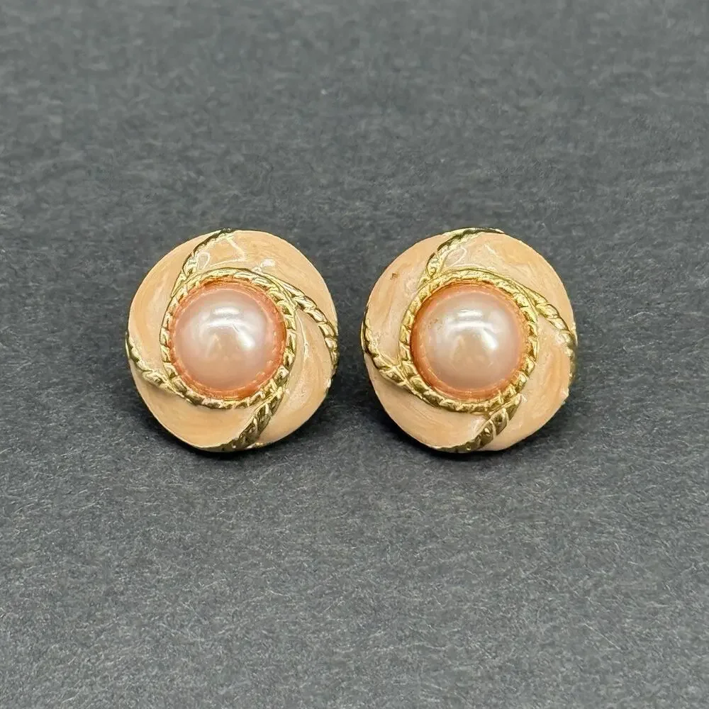 Vintage Gold-Tone Costume Earring Lot Red Rhinestone Hat Faux Pearl Enamel